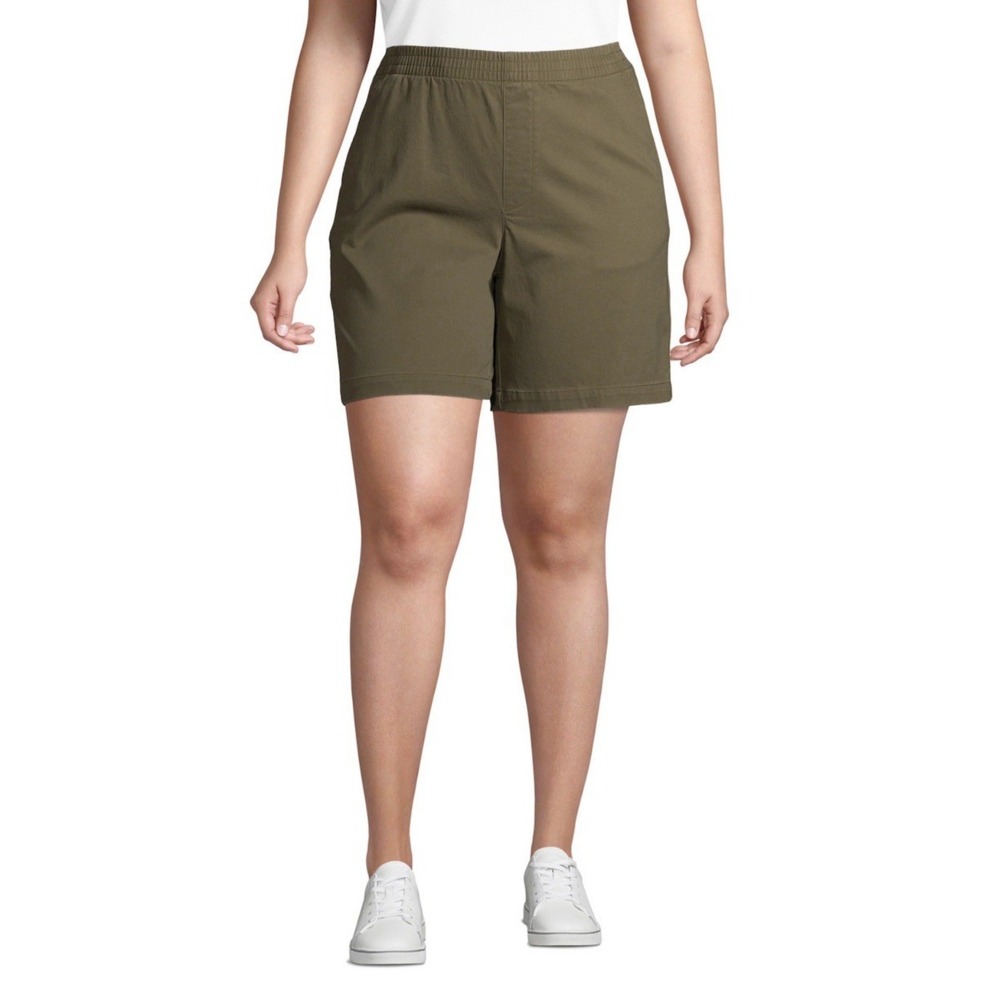 NEW Lands' End Size 26W Women's Olive Green Pull On Mid Rise Chino Shorts NWT